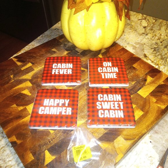 Cabin Decor Cottage Lake Home Rustic Buffalo Plaid Ceramic Coasters - Picture 1 of 4